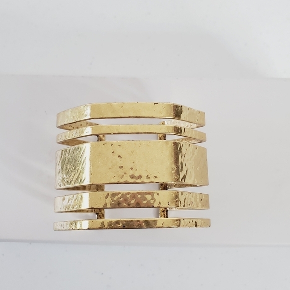 Lucky Brand Gold-tone Bracelet Wide Geometric Wrist Cuff - Picture 1 of 9